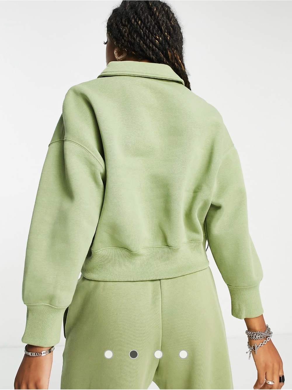 Nike Sportswear Phoenix Fleece Crop Polo Sweatshirt Women's Medium Sage Green - Picture 9 of 14